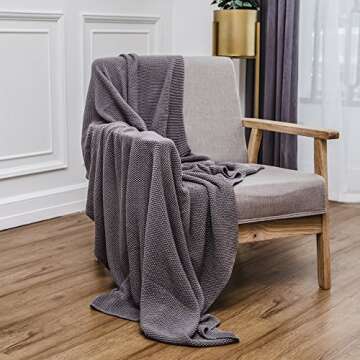 Longhui bedding Dark Grey 100% Cotton Lightweight Cable Knit Throw Blanket for Couch Sofa Bed Home Large Decorative, Bonus Laundering Bag, Dark Gray 60 x 80 Inch, Machine Washable