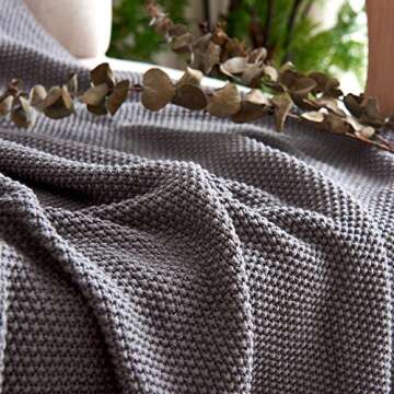 Longhui bedding Dark Grey 100% Cotton Lightweight Cable Knit Throw Blanket for Couch Sofa Bed Home Large Decorative, Bonus Laundering Bag, Dark Gray 60 x 80 Inch, Machine Washable