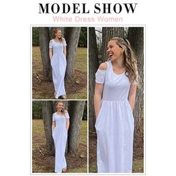 STYLEWORD Women’s 2025 Summer Maxi White Cold Shoulder Short Sleeve Dress with Pockets