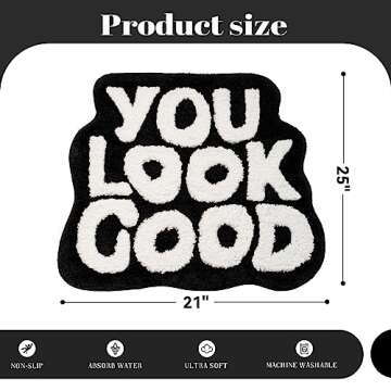 UNIBATH You Look Good Bath Mat Black and White Bathroom Rugs Funny Cute Bathroom Decor Preppy Small ...