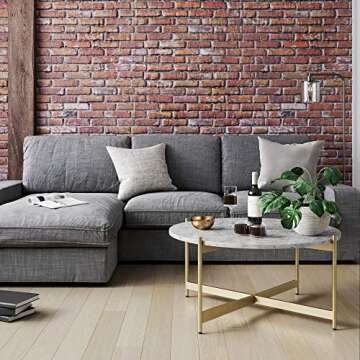 Nathan James Piper Faux White Marble Round Modern Living Accent Side or Coffee, Sofa Center Table fo...