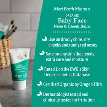Earth Mama Organic Baby Face Nose & Cheek Balm | Moisturizer with Calendula Oil for Dry Skin Care, Natural Petroleum Jelly Alternative (2-Fluid Ounce)