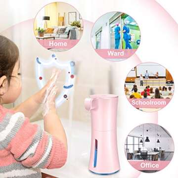 HUAAN Automatic Soap Dispenser, Foaming Soap Dispenser Touchless, Battery Operated Hand Free Automatic Foam Liquid Soap Dispenser for Bathroom or Kitchen (Pink)