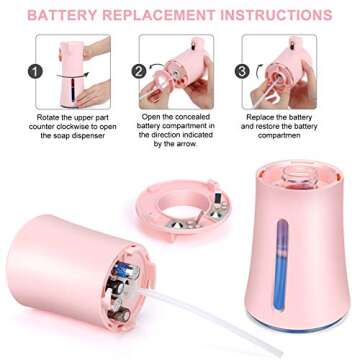 HUAAN Automatic Soap Dispenser, Foaming Soap Dispenser Touchless, Battery Operated Hand Free Automatic Foam Liquid Soap Dispenser for Bathroom or Kitchen (Pink)