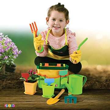 Play22 Kids Gardening Tool Set 12 PCS - Kids Gardening Tools Shovel Rake Fork Trowel Apron Gloves Wa...