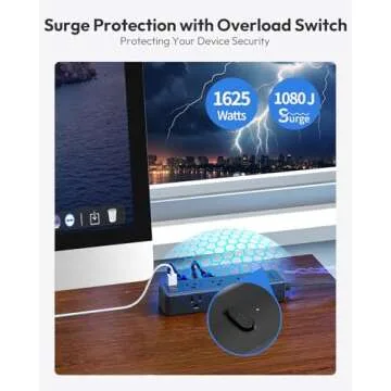 Surge Protector Power Strip with 9 Outlets and USB Ports