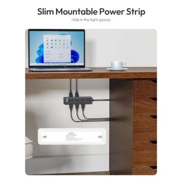 Surge Protector Power Strip,9 Widely Outlets and 3 USB Ports (1 USB-C), 1080 Joules, 5 FT Flat Extension Cord with Multiple Outlets, Wall Mount, Flat Plug, for Home Office, Dorm Essentials, Black