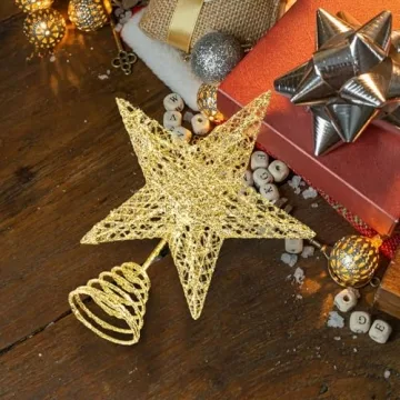 Christmas Tree Topper Gold Glittered Star for Holiday Decor