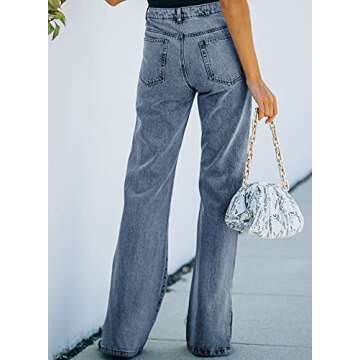 Sidefeel Women's High Waisted Wide Leg Jeans Straight Leg Denim Pants Blue Size 6