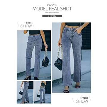 Sidefeel Women's High Waisted Wide Leg Jeans Straight Leg Denim Pants Blue Size 6