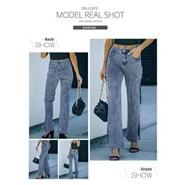 Sidefeel Women's High Waisted Wide Leg Jeans Straight Leg Denim Pants Blue Size 6