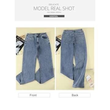 Sidefeel Women's High Waisted Wide Leg Jeans Straight Leg Denim Pants Blue Size 6