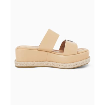 Coutgo Women's Platform Sandals, Adjustable Buckle Slides, Slip on Open Toe Espadrille Summer Shoes, Light Khaki, Size 7