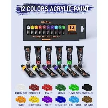 Nicpro 34PCS Kids Painting Set with Pattern Canvas, Art Painting Supplies Kit with 12 Acrylic Paints,10 Brushes,6 Canvas Panels,Table Easel,Paper Pad,Color Wheel,Palette for Beginner Student Toddlers