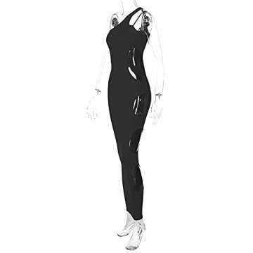 SHESEEWORLD Women's Sexy One Shoulder Sleeveless Side Cutout Hole Bodycon Dresses Summer Long Club Dress Black