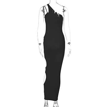 SHESEEWORLD Women's Sexy One Shoulder Sleeveless Side Cutout Hole Bodycon Dresses Summer Long Club Dress Black