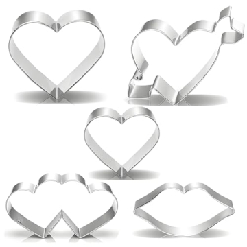 Valentine's Day Heart Cookie Cutter Set - 5 Piece Valentine Cookie Cutters - Heart, Lips, Heart with...