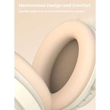 HROEENOI Active Noise Cancelling Wireless Bluetooth Over-Ear Headphones, Memory Foam Ear Cups, Quick Charge for 40H Playtime, Ideal for Travel, Home Office, Gym Workouts -White