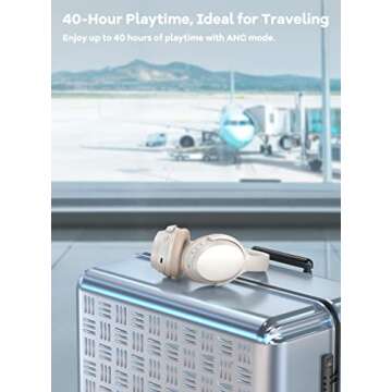 HROEENOI Active Noise Cancelling Wireless Bluetooth Over-Ear Headphones, Memory Foam Ear Cups, Quick Charge for 40H Playtime, Ideal for Travel, Home Office, Gym Workouts -White