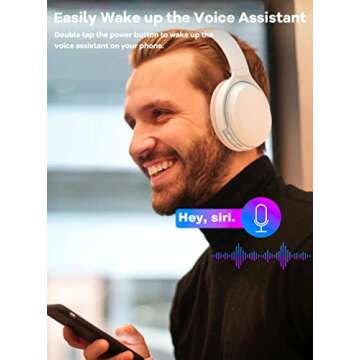 HROEENOI Active Noise Cancelling Wireless Bluetooth Over-Ear Headphones, Memory Foam Ear Cups, Quick Charge for 40H Playtime, Ideal for Travel, Home Office, Gym Workouts -White
