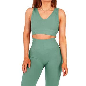 Women 2 PCS Workout Set Seamless Super Soft Material Deep V Neck Bra+Leggings Sports Suit Yoga Outfits