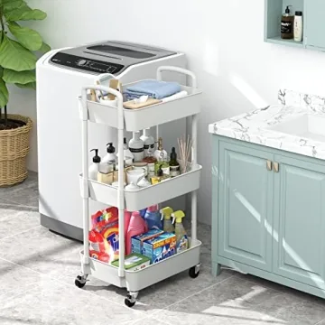 Sywhitta 3-Tier Plastic Rolling Utility Cart with Handle