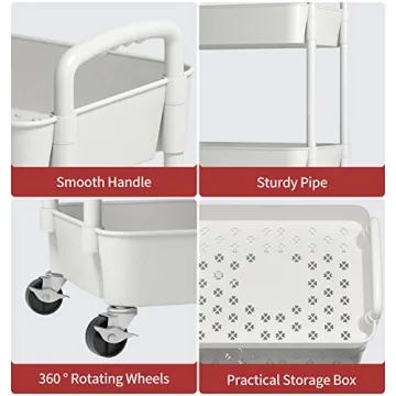 Sywhitta 3-Tier Plastic Rolling Utility Cart with Handle