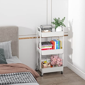 Sywhitta 3-Tier Plastic Rolling Utility Cart with Handle