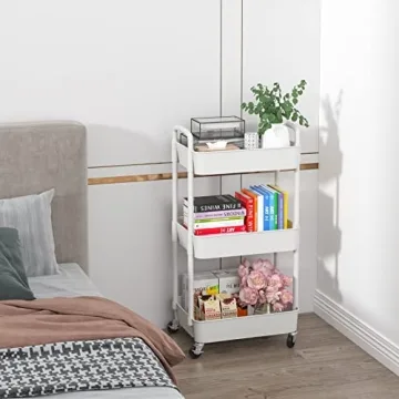 Sywhitta 3-Tier Plastic Rolling Utility Cart with Handle