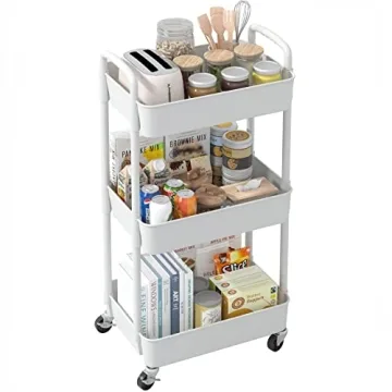Sywhitta 3-Tier Plastic Rolling Utility Cart with Handle