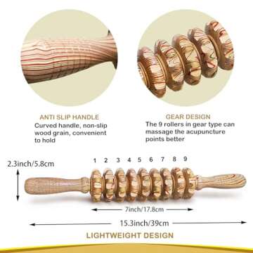 Deston Wooden Massager Handheld Roller Trigger Point Massager Stick for Fascia, Cellulite, Muscle & ...