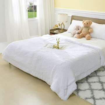 junovo Super Soft Shaggy Longfur Faux Fur Blanket, Fuzzy Throw Blanket for Bed, Fluffy Cozy Plush Light Blanket, Washable Warm Furry Throw Blanket for Couch Sofa Chair Home Decor, 50"x60" Pure White