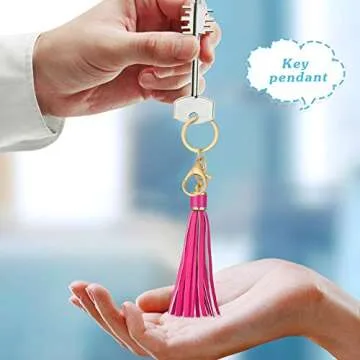 Hicarer 12 Pieces Leather Tassels Keychain Key Rings Circle PU Leather Women Tassel Keychain Bulk Lanyard Key Chain Holder with Lobster Swivel Bag Pendant Accessories Key Wallet