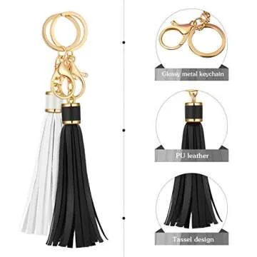 Hicarer 12 Pieces Leather Tassels Keychain Key Rings Circle PU Leather Women Tassel Keychain Bulk Lanyard Key Chain Holder with Lobster Swivel Bag Pendant Accessories Key Wallet