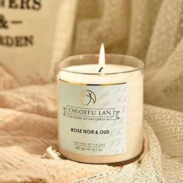Chloefu LAN Rose Noir & Oud Scented Candle Luxury Soy Large Candle Jar 14.1 oz,100 Hours Long Lastin...
