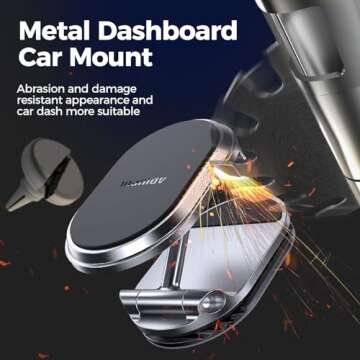 Magnetic Phone Holder for Car Metal Upgrade 6X Magnets Phone Mount Double 360° Rotation Super Sticker Phone Holder Car Mount Easy Install Suitable for Dashboard Screens Compatible with All Phone black