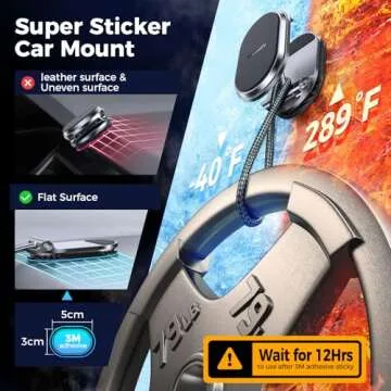 Magnetic Phone Holder for Car Metal Upgrade 6X Magnets Phone Mount Double 360° Rotation Super Sticker Phone Holder Car Mount Easy Install Suitable for Dashboard Screens Compatible with All Phone black