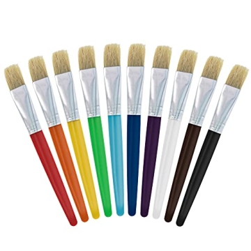 U.S. Art Supply 10-Piece Large Flat Chubby Hog Bristle Paint Brushes Set – Durable Brushes for Beg...
