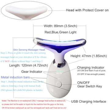 Face Neck Massager with 7-Color Light Modes for Skin Care,Tightening,Smoothness - Red LED Light Ther...