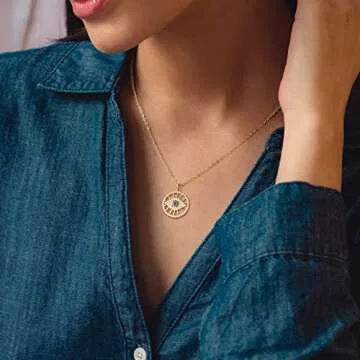 KissYan Gold Layered Evil Eye Pendant Necklace for Women, Dainty 14K Gold Plated Layering Round Necklace Set Adjustable Paperclip Link Chain Cubic Zirconia Ojo Jewelry
