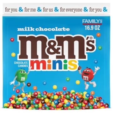 M&M'S Minis Milk Chocolate Candy, Family Size, 16.9 oz Resealable Bulk Candy Bag