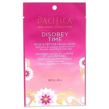Pacifica Disobey Time Rose & Peptide Facial Sheet Mask Hydrating Anti-Aging Mask for Fine Lines & Dr...