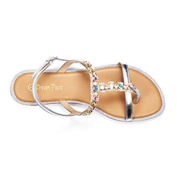 DREAM PAIRS Women's Silver T-Strap Flat Sandals Size 8.5 M US
