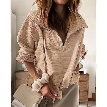 BTFBM Women's Stylish Half Zip Sweatshirt - Cozy & Chic