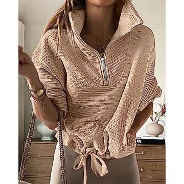 BTFBM Women Casual Half Zip Sweatshirts Lapel Drawstring Loose Long Sleeve Pullover 2023 Fall Winter Trendy Y2K Clothes