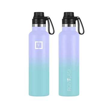IRON °FLASK Camping & Hiking Hydration Canteens - 3 Lids (Narrow Spout Lid) Leak Proof Vacuum Insulated Stainless Steel - Hot & Cold Double Walled Sports Water Bottle - Cotton Candy, 24 Oz