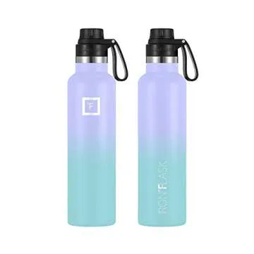 IRON °FLASK Camping & Hiking Hydration Canteens - 3 Lids (Narrow Spout Lid) Leak Proof Vacuum Insulated Stainless Steel - Hot & Cold Double Walled Sports Water Bottle - Cotton Candy, 24 Oz