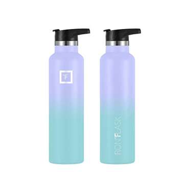 IRON °FLASK Camping & Hiking Hydration Canteens - 3 Lids (Narrow Spout Lid) Leak Proof Vacuum Insulated Stainless Steel - Hot & Cold Double Walled Sports Water Bottle - Cotton Candy, 24 Oz