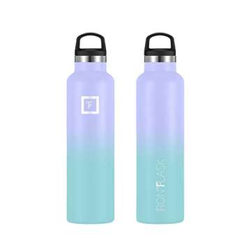 IRON °FLASK Camping & Hiking Hydration Canteens - 3 Lids (Narrow Spout Lid) Leak Proof Vacuum Insulated Stainless Steel - Hot & Cold Double Walled Sports Water Bottle - Cotton Candy, 24 Oz