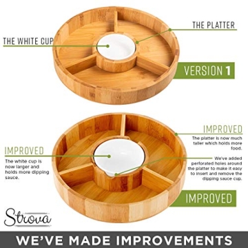 Chip and Dip Serving Bowl – Wooden Appetizer Platter Set with Dip Cup for Salsa, Guacamole, Nacho, Vegetables, Taco Chip, Snacks and More – 12 Inch Diameter